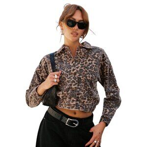 Lioness Carmela Leopard Animal Print Denim Trucker Jacket - NWT - Sz M